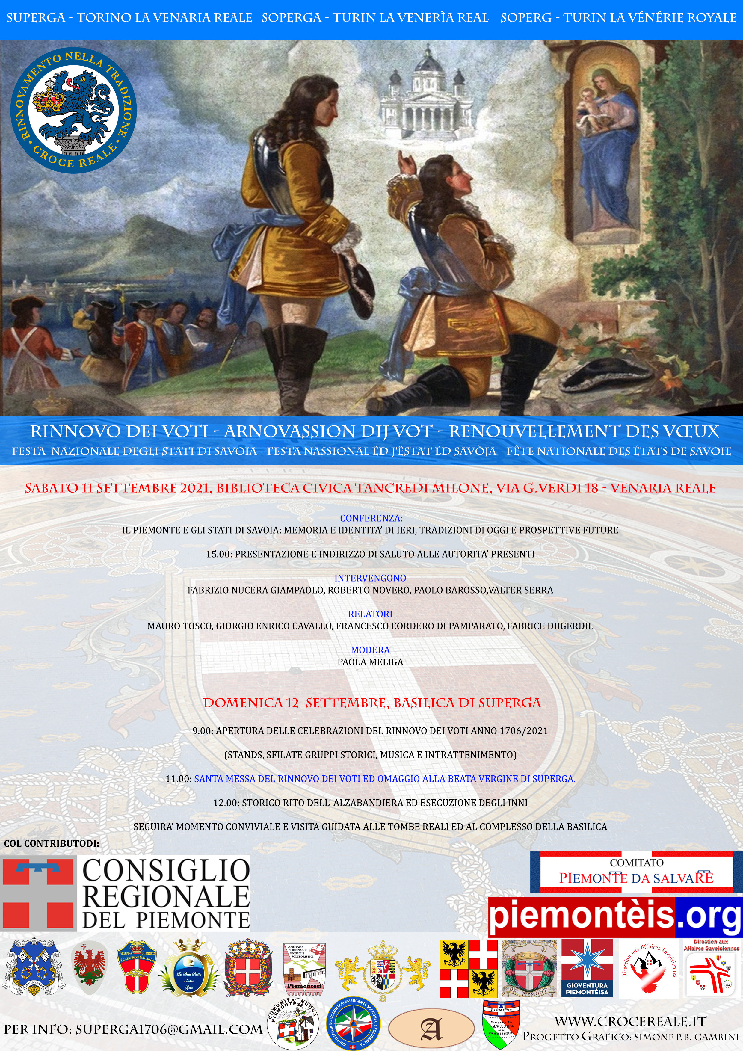  “Rinnovo dei voti – Arnovassion dij vot” e della “Festa nazionale degli Stati di Savoia”