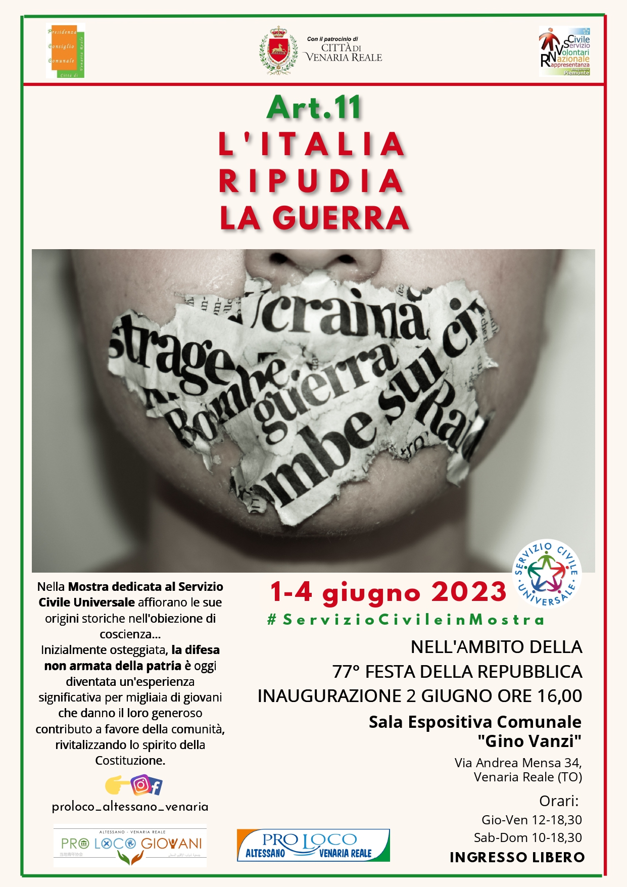 L'ARTE GLI ARTISTI ED IL TERRITORIO: art.11 l'Italia ripudia la guerra