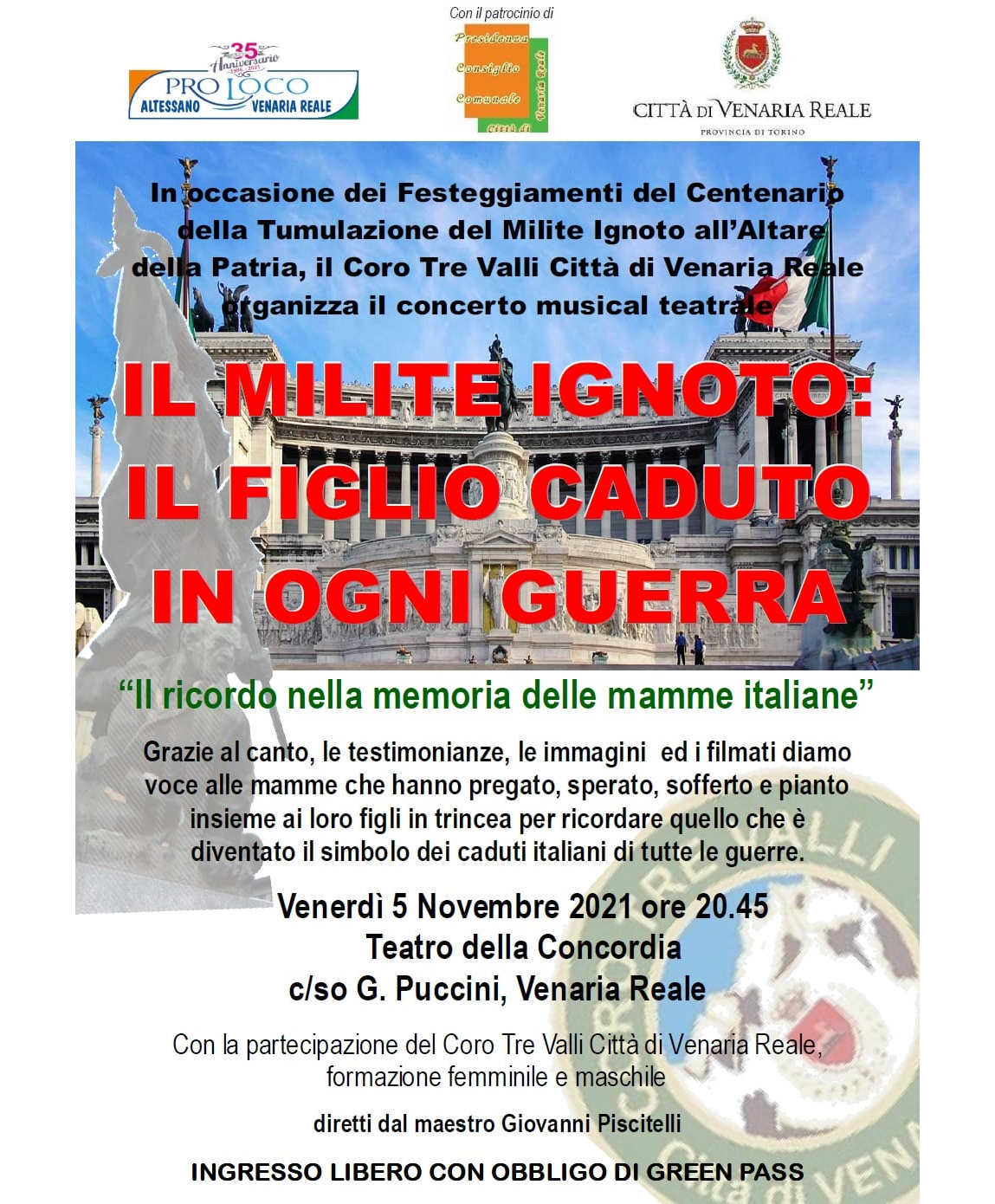 Concerto e musical del Coro Tre Valli in onore del Milite Ignoto