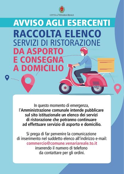 #VenariaAiutaVenaria: elenco attività ristorazione consegna a domicilio prodotti d'asporto
