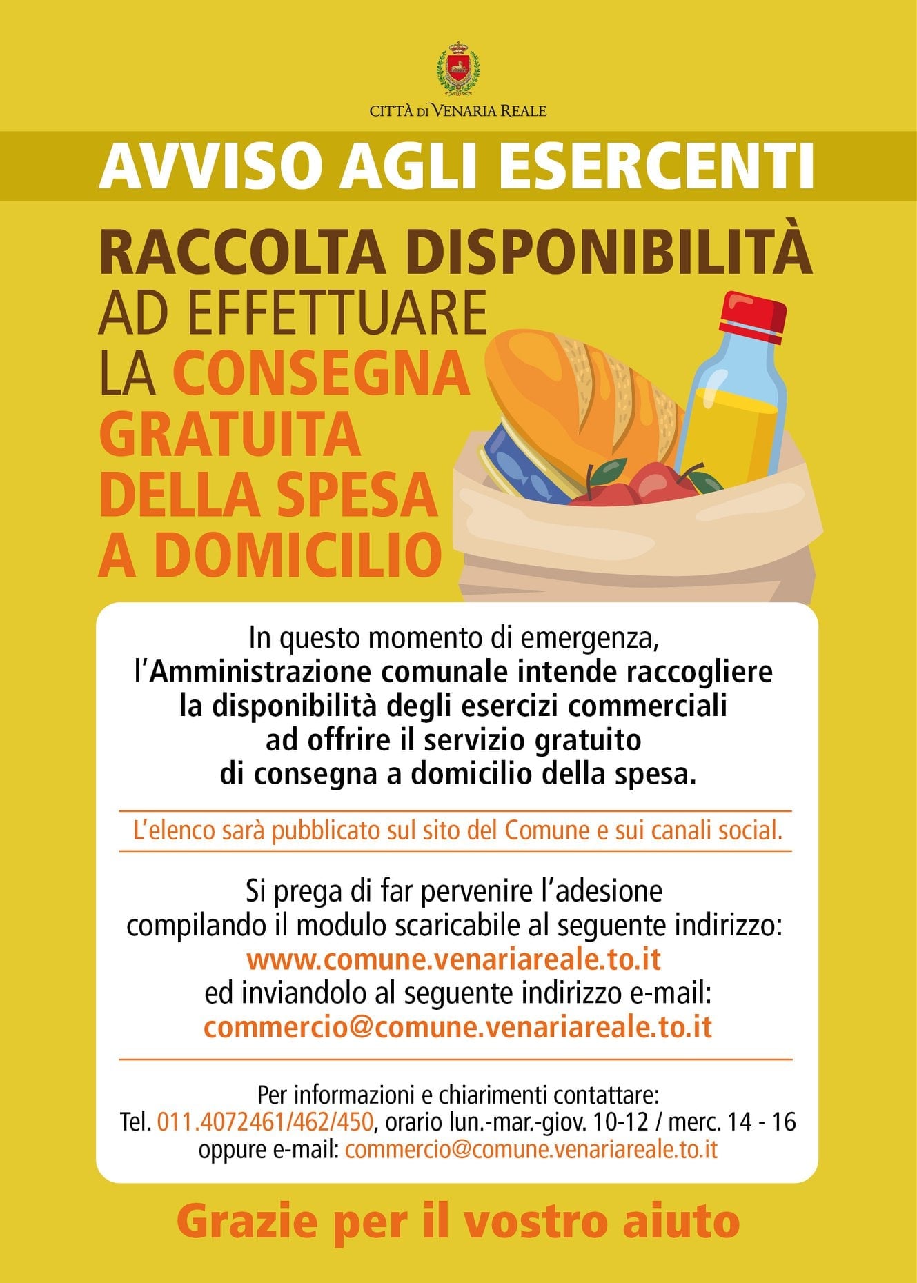 #VenariaAiutaVenaria: elenco attività commerciali consegna spesa a domicilio emergenza Covid 19