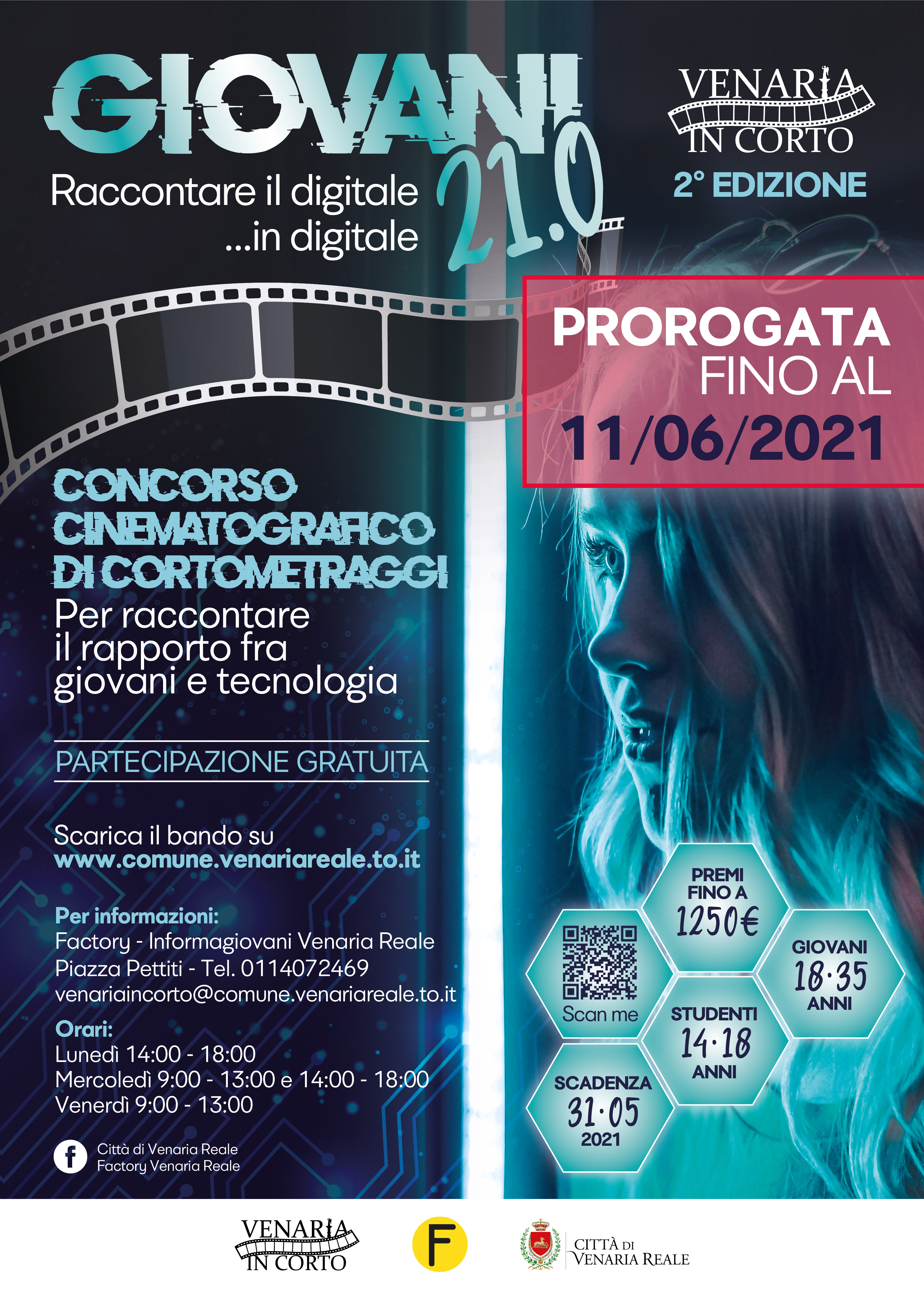 Prorogata all’11 giugno 2021 la scadenza del bando per la partecipazione alla 2^ edizione di Venaria In Corto